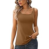V FOR CITY Tank Top for Women with Built-in Padded Bra Adjustable Wide Strap Camisole Cotton Cami Shirts