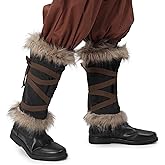 KUOIN Medieval Faux Fur Leg Wraps, Eskimo Cosplay Boots Covers Renaissance Costume Accessories