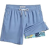 Turnshine Mens Swim Trunks with Compression Liner Stretch 7" Bathing Suit Beach Shorts