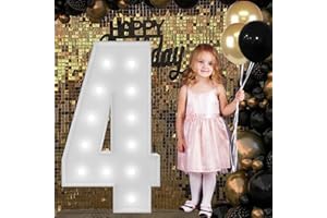 JOYBOX DESIGN Cool White 4FT Marquee Light Up Numbers Pre-Cut Frame Giant Marquee Numbers 4, Mosaic Numbers for Balloons, Light Up Numbers for 4th 24th 40th Birthday Anniversary Party Decor