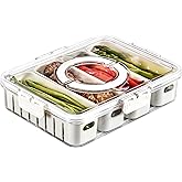 Eanpet Divided Veggie Tray with Lid and Handle 4 Compartment Serving Tray Portable Travel Snack Storage Containers Stackable Snackle Box Charcuterie Container for Fruit,Vegetable,Salad