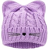 Kids Girls Cat Ear Hat Winter Warm Knit Beanie Cute Ski Skull Cap for Ages 7-12