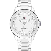 Tommy Hilfiger Men's Automatic Watch – 44 mm Stainless Steel Case and Link Bracelet, Exhibition Caseback – Modern Skeleton Dress Timepiece