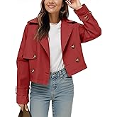 Tankaneo Womens Cropped Trench Coat Lapel Double Breasted Short Jacket Outwear