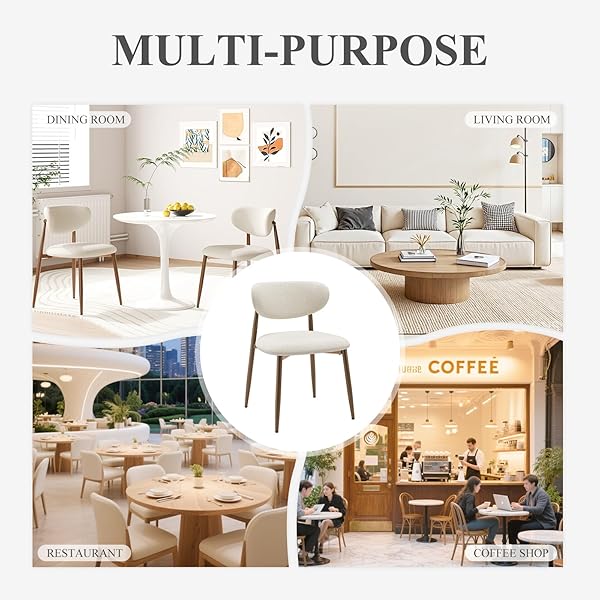 MALOL DINING CHAIRS SET OF 2, UPHOLSTERED DINING ROOM CHAIRS WITH METAL LEGS AND ANTI SLIP PADS, CURVED BACK KITCHEN CHAIR FOR HOME AND RESTAURANT USE, BEIGE