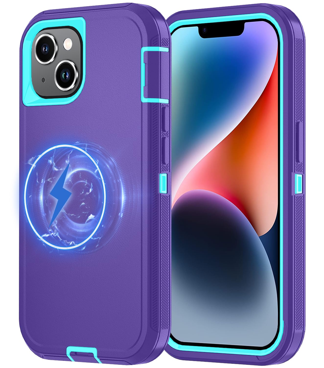 Olinoo for iPhone 12 Case [Compatible with MagSafe], Heavy Duty Shockproof 3-Layer Full-Body Protection Rugged Cover, Drop-Resistant and Wireless Charging (Purple, iPhone 12/13 Mini)