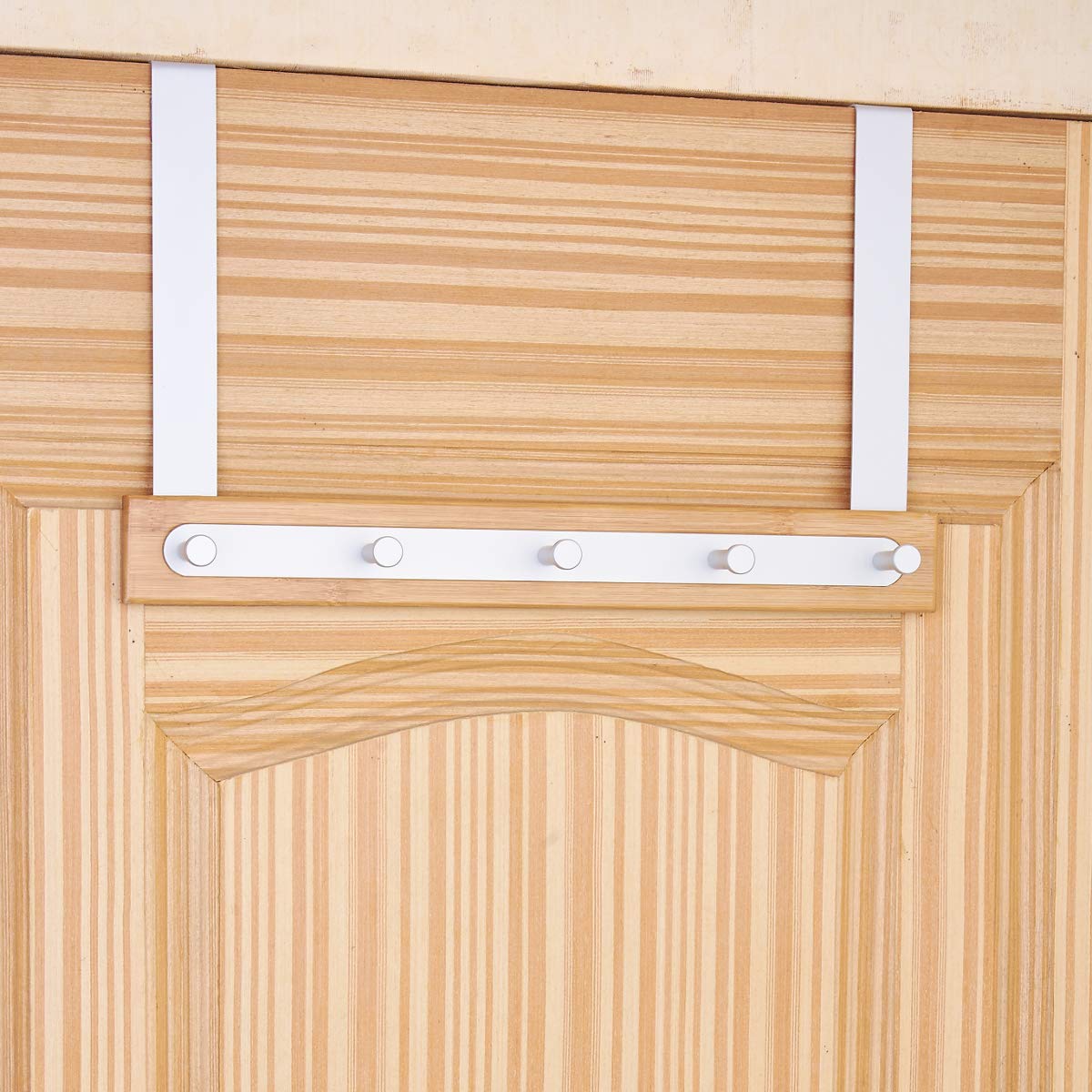 KeepTpeeK Over The Door Hook Hanger Organizer for Coats, Hoodies, Hats, Scarves, Purses, Leashes, Bath Towels & Robes Men and Women Clothing Rack 5 Hooks (Silver)