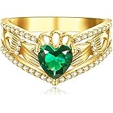 F4DEDAN Irish Rings Claddagh Rings for Women 925 Sterling Silver 18K Gold Plated Tiara Crown Green Heart Lucky Jewelry Gifts