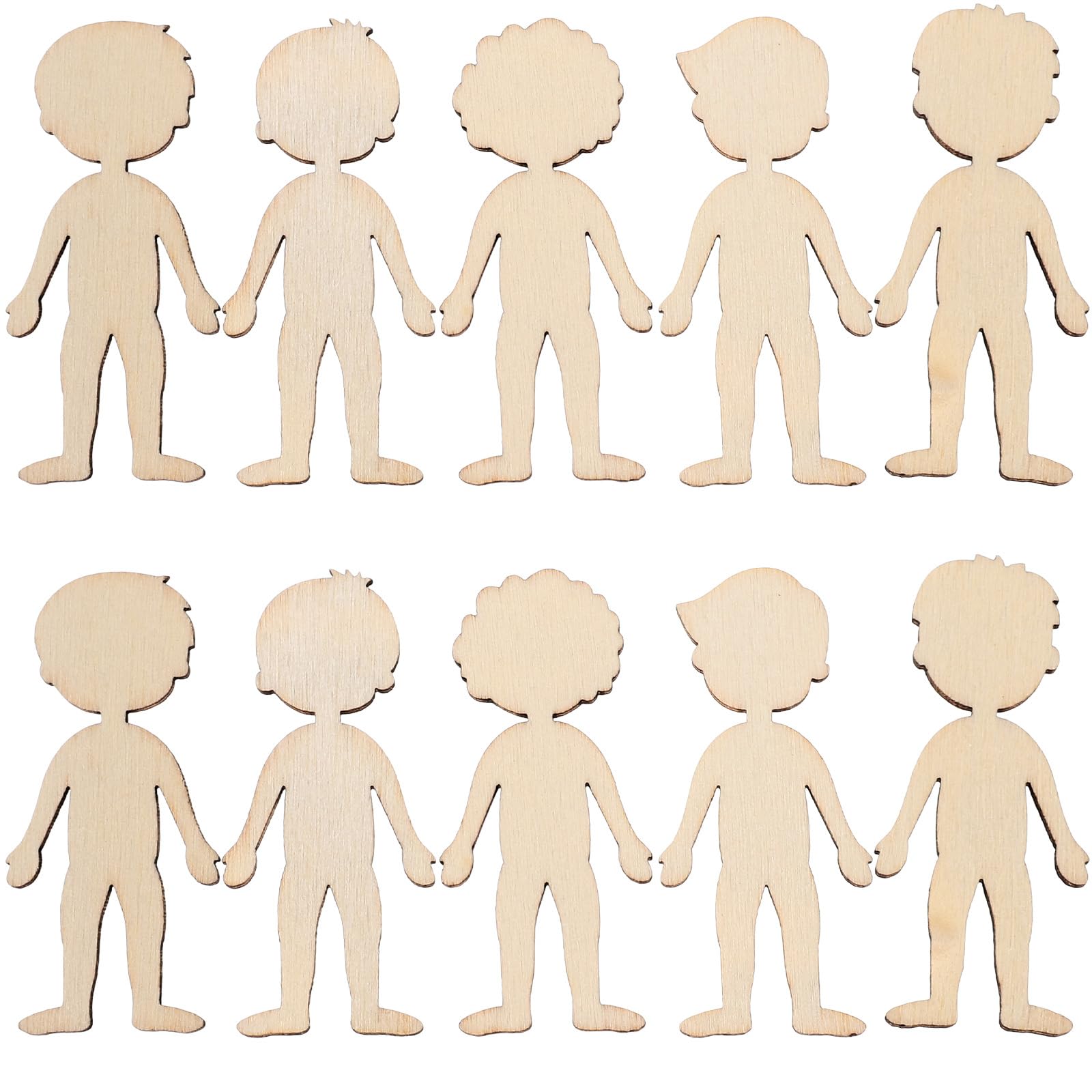 COHEALI DIY Boy Girl Slices 50pcs Cutout Unfinished People Shaped Craft Sticks Blank Wooden Slices for DIY Projects Wooden Figurine Embellishments