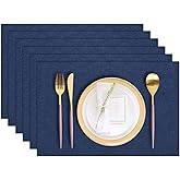LANDVIEW Cloth Placemats Set of 6, Cotton Linen Blend Machine Washable Durable Linen Table Mats, Heat Resistant Placemats Wrinkle Free Place Mats for Dining Table, Easy to Clean (Navy Blue, 6)