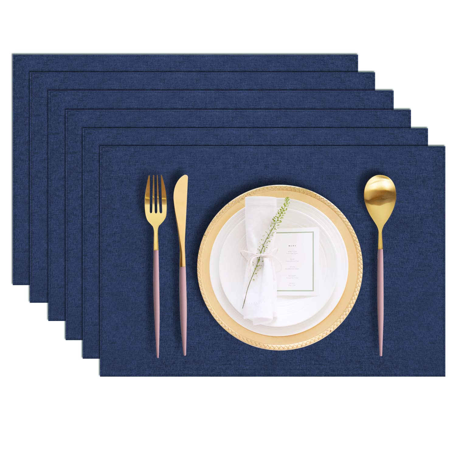 Photo 1 of ***Only 4*** LANDVIEW Cloth Placemats Set of 6, Cotton Linen Blend Machine Washable Durable Linen Table Mats, Heat Resistant Placemats Wrinkle Free Place Mats for Dining Table, Easy to Clean (Navy Blue, 6)