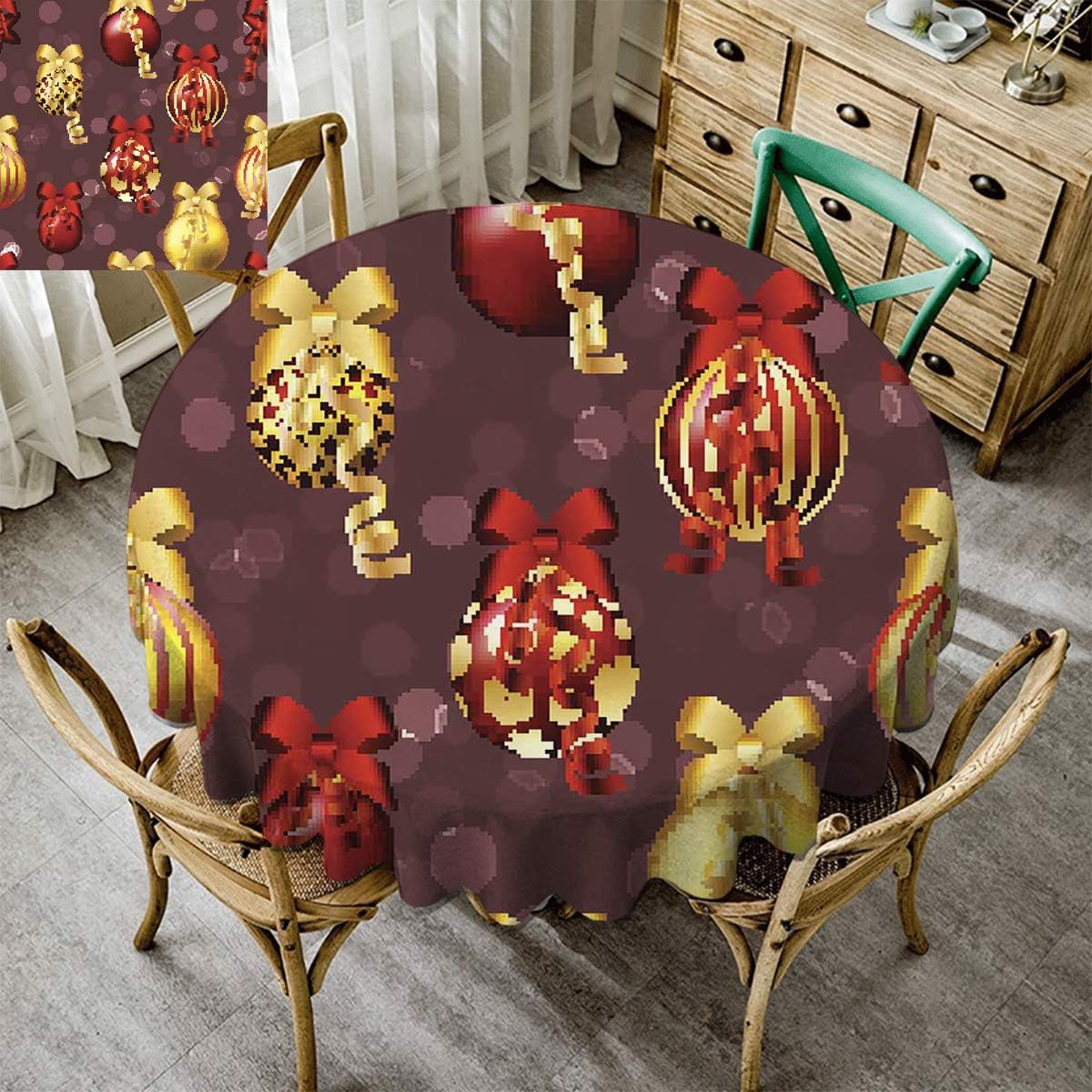 Merry Christmas,Round Tablecloth,Premium Round Tablecloth,Winter Luxury