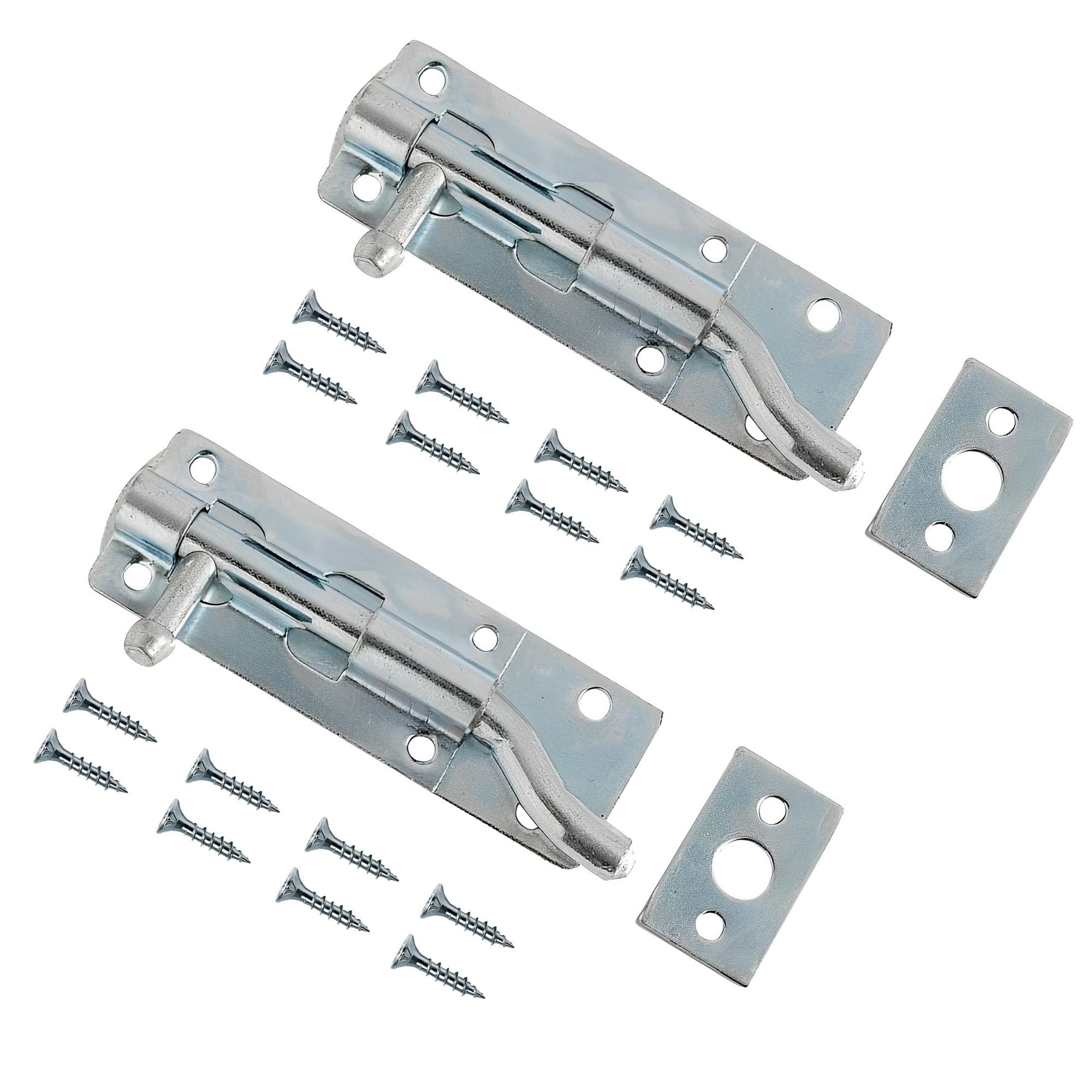TERF® Heavy Duty Necked Tower Door Bolt Barrel Slide Lock Galvanised 100mm [4''] Latch Catch With Screws - Ideal for Internal and External Doors - Pack of 2