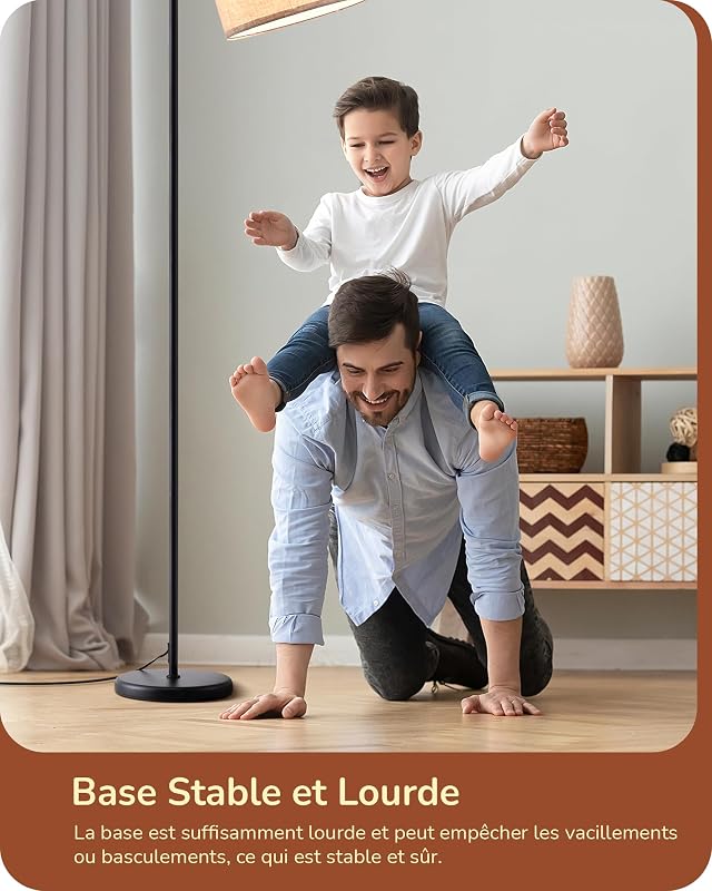 Lampadaire sur Pied Salon avec Abat-jour à Angle Réglable en Lin Beige, E27 Douille, 2700K Ampoule Incluse, Lampe à Pied en Métal avec Interrupteur à Pédale pour Chambre, Salon, Bureau