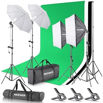 Neewer 2.6M x 3M / 8.5ft x 10ft Hintergrund Stützsystem sowie 800W 5500K Regenschirme Softbox Dauerlicht Set für Fotostudio P