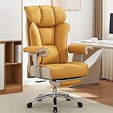 Efomao Big and Tall Office Chair 400lbs - Heavy Duty Executive Desk Chair with Foot Rest & 23" Wide Seat - High Back Ergonomic Leather Computer Chair for Heavy People, Home Office, Yellow