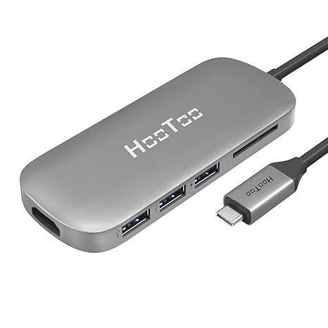 USB C Hub HooToo Type C Hub mit 3 x USB 3.0 Gen 1 Anschlüssen, 4K HDMI, SD-Kartenleser, USB C Ladeanschluss, für 2016/2017 Ma