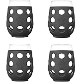 Lifefactory 17oz Stemless Wine Glasses, Silicone Sleeve, 4 Pk, Carbon | Protective Silicone Sleeve, Dishwasher Safe, BPA Free, Reusable, Great for Entertaining &amp; Everyday Use