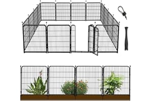 Getlay 36 in(H) Garden Fence, Wide Gate Low Threshold, 10 Panels Total 22.1 Ft(L) Heavy Duty Iron Animal Barrier Fence for Yard,Suitable for Indoor Or Outdoor Dog Fencing,Garden Border Fence