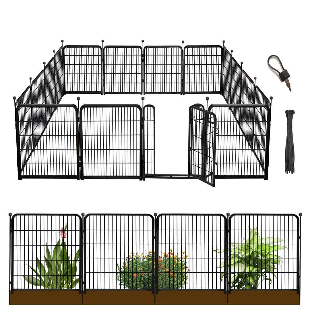 Getlay 36 in(H) Garden Fence, Wide Gate Low Threshold, 10 Panels Total 22.1 Ft(L) Heavy Duty Iron Animal Barrier Fence for Yard,Suitable for Indoor Or Outdoor Dog Fencing,Garden Border Fence Image