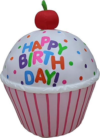 Amazon Com 4 Foot Tall Cute Happy Birthday Inflatable Cupcake With Cherry Lighted Blowup Party Decoration For Outdoor Indoor Home Celebration Garden Yard Photo Prop Garden Outdoor