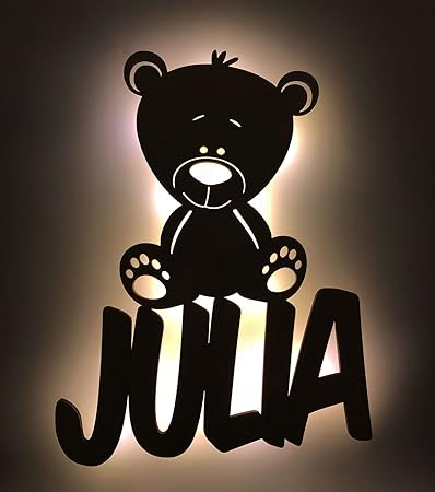Schlummerlicht/Nachtlicht'Bärchen' - personalisiert mit Namen - Optional mit Zugschalter und Lackierung