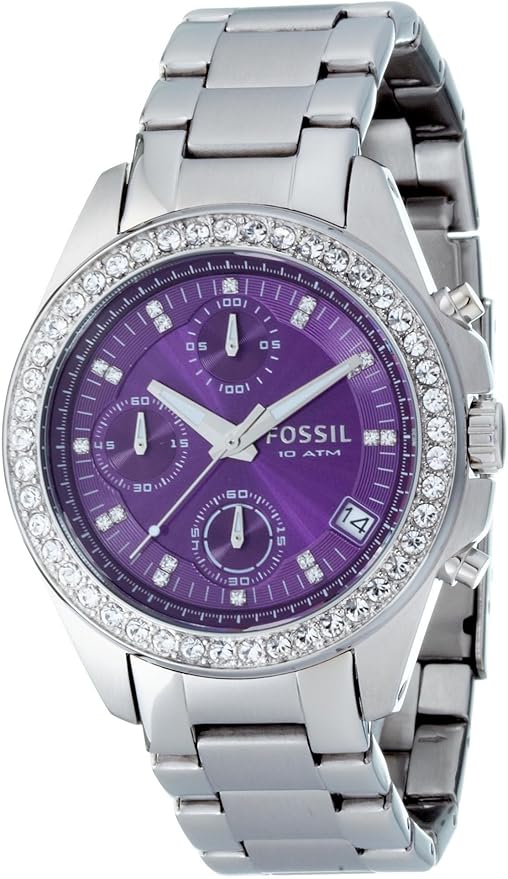 Fossil Ladies Watch ES2684 with Purple Dial, Clear Stone Set Bezel and