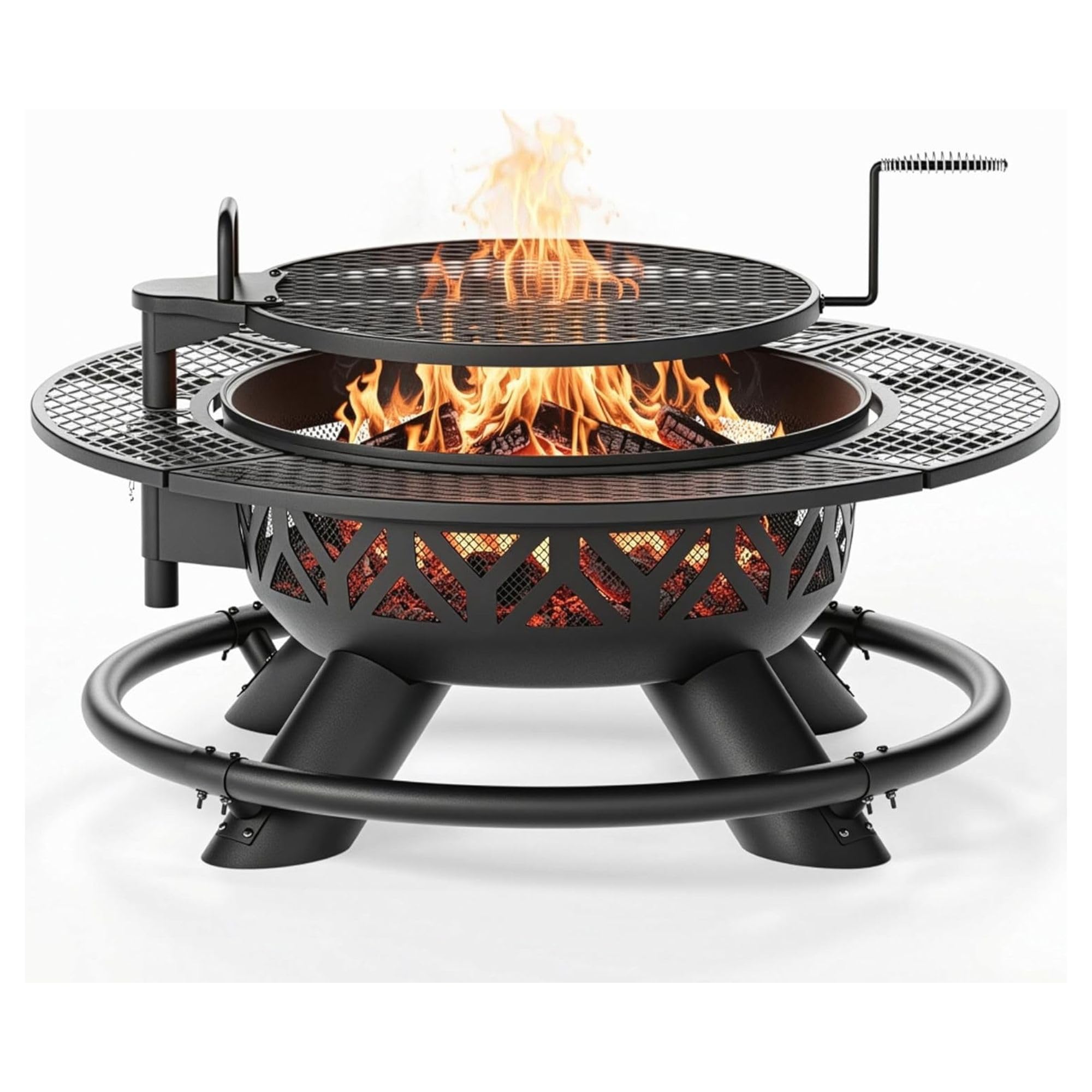 Photo 1 of ** BENT METAL PIECES *** OLYMPIA OUTDOORS 47 Inch Heavy Duty Steel Fire Pit with Grill, Large Outdoor Fire Pits for Outside Wood Burning, BBQ
