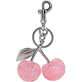 Atifober Cherry Fruit Keychain Gold Bag Charms for Handbags Glitter Cherry Key Chain Cute Metal Purse Charms Gold Silver