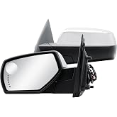 Driver Left Side Door Mirror Power and Heated Glass with Turn Signal Arrow with Menory and Chrome Back Cover Power Folding for 2014-2019 Chevrolet Silverado GMC Sierra 1500 2500 3500