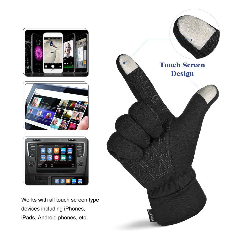 Vibger gants d\'hiver gants professionnels à l\'écran tactile Gants sport d\'hiver Running Gants en vélo pour hommes et femmes, Noir 1, Large
