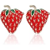 Ymapinc Red Enamel Strawberry Earrings for Women,Cute Vivid Fruit Stud Earrings Red Strawberry Earring Gifts with Summer Theme Small Earring Set for Women's Jewelry