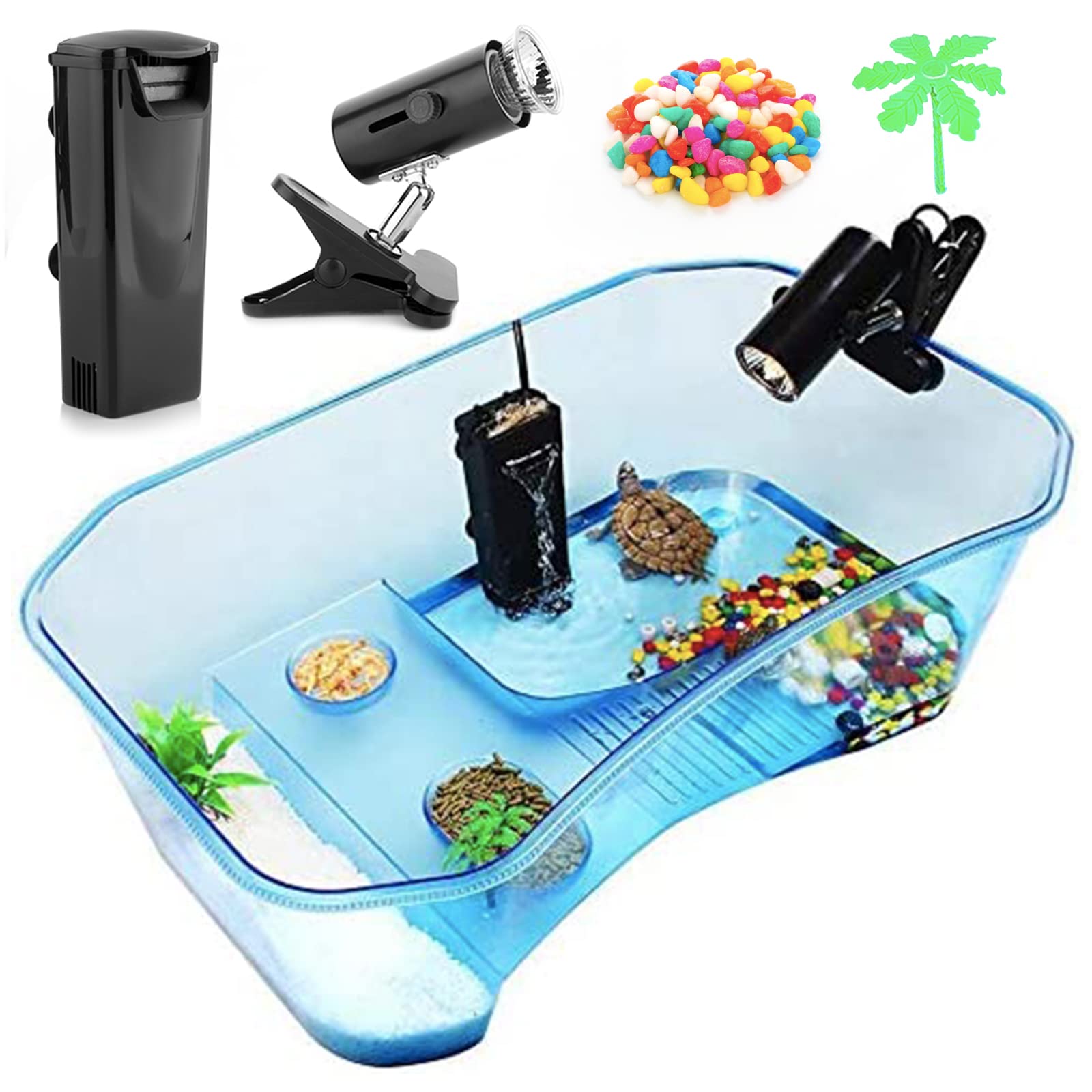 Photo 1 of Geegoods Turtle Tank Aquarium,Reptile Tank Aquarium with Filter and Platform Plants for Pet Turtles Reptile Habitat