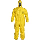 DuPont Tychem 2000 QC127S Disposable Chemical Resistant Coverall with Hood, Elastic Cuff and Serged Seams, Yellow, X-Large (P