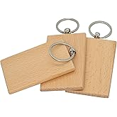 Big Rectangle Wood Engraving Blanks Wooden Key Tag with Keychain - 5 Pack (About 3.3*2.1 Inch)