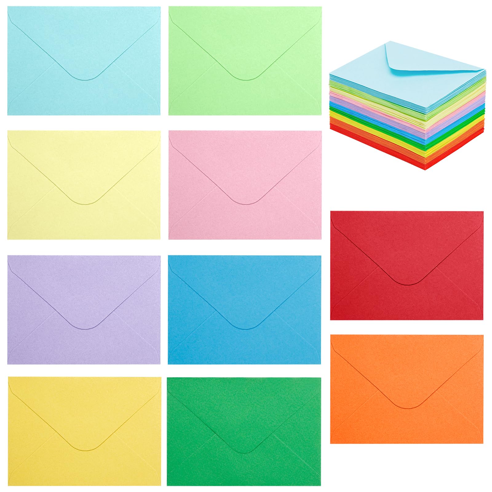 Photo 1 of 100 Pack 4 x 2.75" Colorful Mini Envelopes 120GSM Gift Card 10 Color Envelopes Bulk Small Paper Gift Card Sleeves Greeting Card Business Card Tiny Envelope Pockets for Card & Invitation