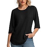 MAGICATELIER Women Fall Sweaters 3/4 Sleeve Loose Fit Tunic Tops Crewneck Dressy Casual Oversized Buniness Blouses 2026