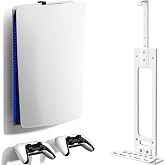 Wall Mount for PS5 with 2 Controller Holders, Sturdy Metal Console Holder Compatible with PlayStation 5, PS5 Slim, PS5 Pro Disc &amp; Digital Editions, White