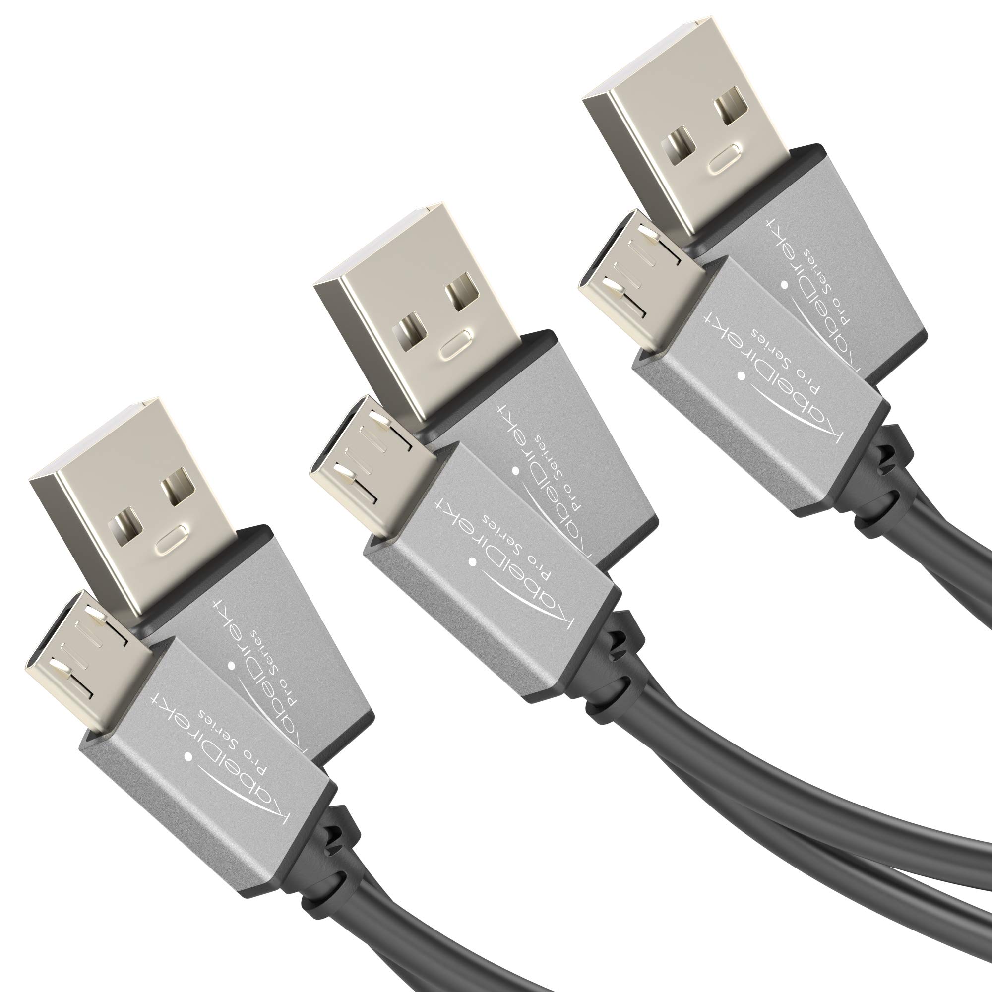 KabelDirekt – Micro USB 2.0 cable – 0.5m + 1m + 2m – (high-speed data cable and charger cable, suitable for smartphones and tablets with a Micro USB port, black/space grey) – PRO Series
