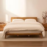 FLEXISPOT Hako G1 Queen Solid Wood Platform Bed with Tool-Free Assembly | 1500 lbs, Rubberwood, Storage Headboard &amp; Charging Station, Japanese Scandinavian Minimalist Design, Low Profile Floating Bed