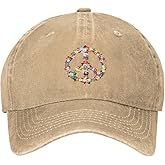 VunKo Washed Distressed Adjustable Peace and Love Symbol Flowers Womens Denim Baseball Cap Mom Trucker Hat Cap for Women