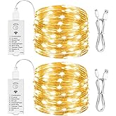 HXWEIYE Rechargeable Fairy Lights Battery Operated, DIY Timer & 8 Modes, 2 Pack 16FT 50LED Twinkle String Lights Indoor, Led mini Lights for Bedroom Wedding Dorm Christmas Tree Decor (Warm White)