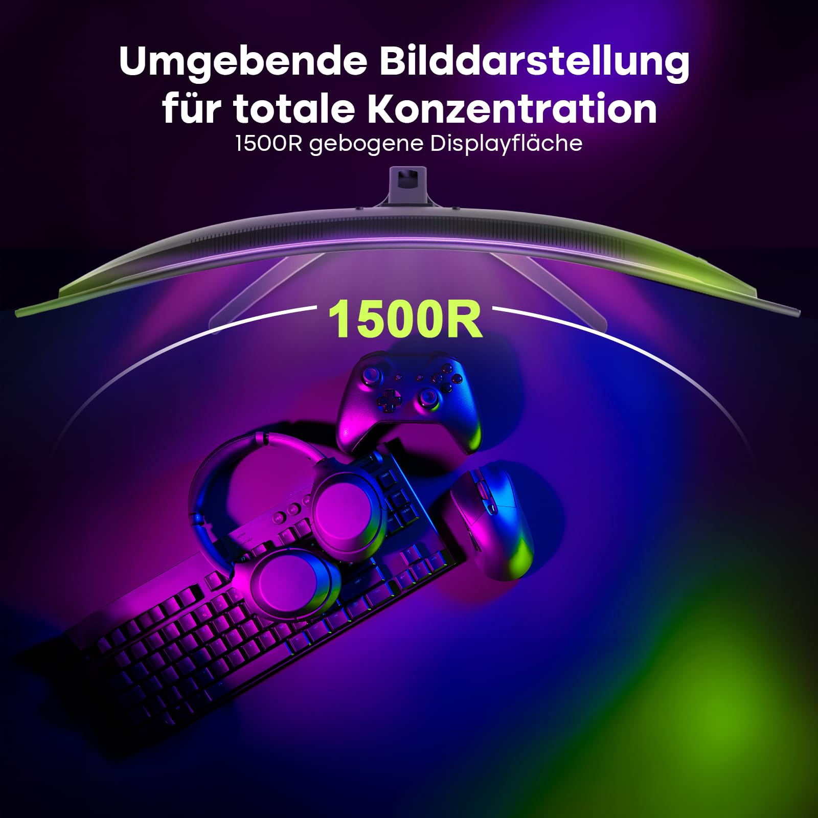 Amzfast 27 Zoll Curved Gaming Monitor 240Hz, 1920x1080 Full HD, VA Panel, 1500R, 1ms MPRT, Adaptive Sync, 4000:1 Kontrast, 95% DCI-P3, 130% sRGB, HDR, HDMI 2.0&DP 1.4, VESA 100x100mm, AMZG27C1 Pro 7