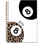 DOFQZ Trendy Leopard Print Y2K Lucky 8 Ball Spiral Notebook Journal, Funky Aesthetic Cheetah Print Hardcover Notebook for Work School Office Supplies, 5.5 x 8.3 Inches