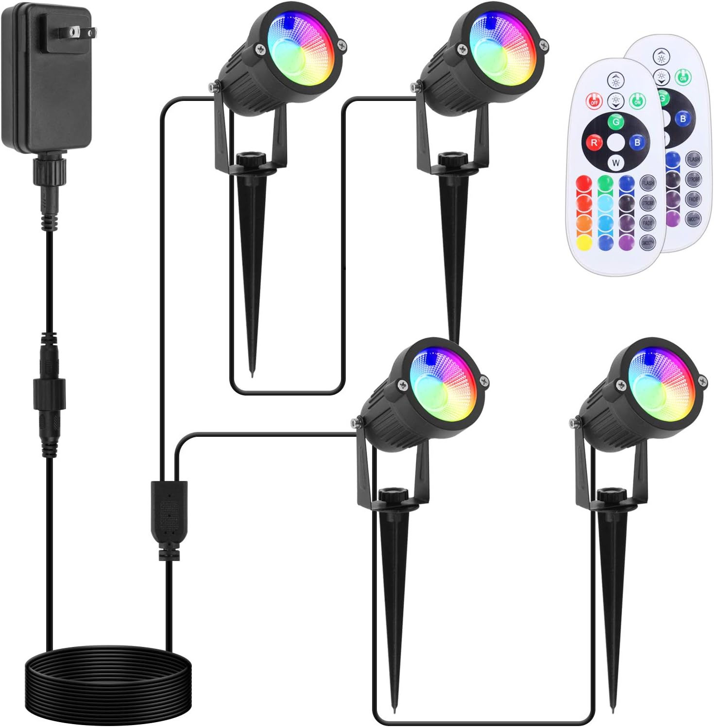 VOLISUN Landscape Lights 3W RGB Remote Control LED Landscape Lighting with 12V Low Voltage Transformer Waterproof 16 Color-Changing Garden Pathway Decorative Lights for Indoors Outdoors (4 Pack)