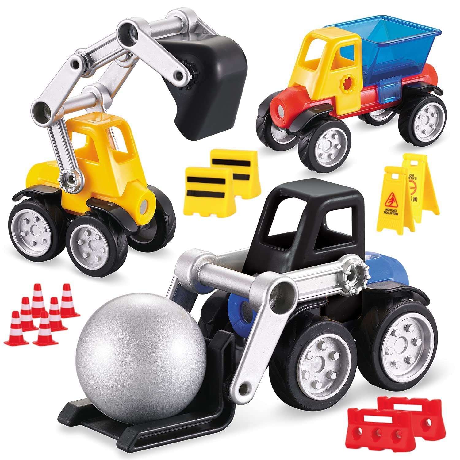 Cars Magnetic Building Blocks, New Shapes for Creating Endless Construction Trucks Toys, Including Play Mat, Road Signs, Montessori STEM Toy Boys & Girls and Magnetic Tiles for Kids Ages 4-8