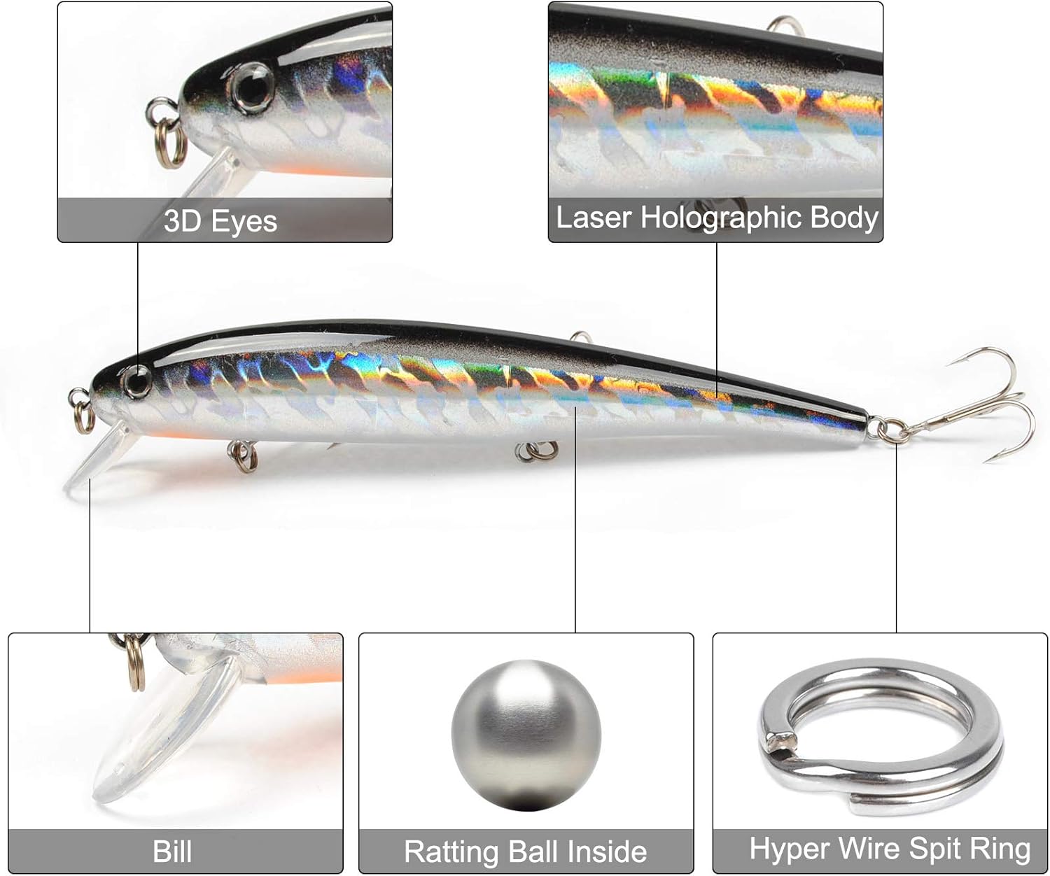 Dr.Fish Assorted 6 Jerkbait Minnow Plugs Popper 5in Hardbaits Kit Saltwater Lure Surf Fishing Striper Bass Redfish Mackerel Musky Black Silver : Sports & Outdoors