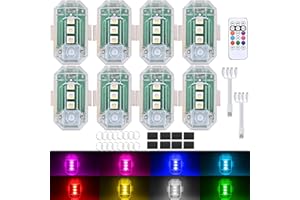 ABYRKVE 8PCS Wireless LED Strobe Lights with Remote Control, Upgraded to 350 mAh USB Rechargeable 8-Color High Brightness Waterproof Anti-Collision Warning Lights for Car, Motorcycle, Drone, Truck, Bike