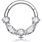 OUFER 16G Daith Piercing Jewelry, 316L Surgical Steel Daith Jewelry, Clear CZ Daith Earrings, Helix Cartilage Septum Piercing Jewelry for Women