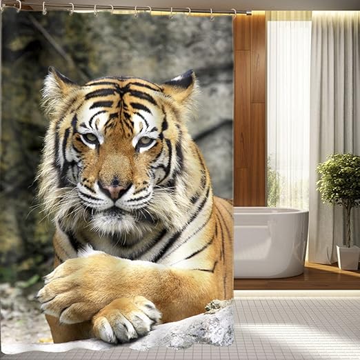 Amazon Com Chezmax 3d Tiger Bathroom Curtain Home Fabric Shower